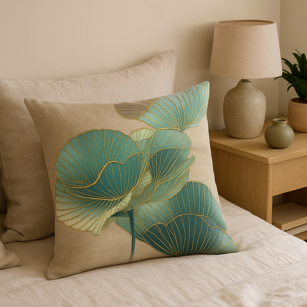 Jastin Artistic Cushion Cover – Elegant Ginkgo Design for Versatile Use