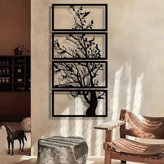 Breezy Tree of Life Black Metal Wall Decor – Artistic Set for Modern Spaces