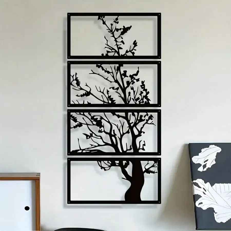 Breezy Tree of Life Black Metal Wall Decor – Artistic Set for Modern Spaces