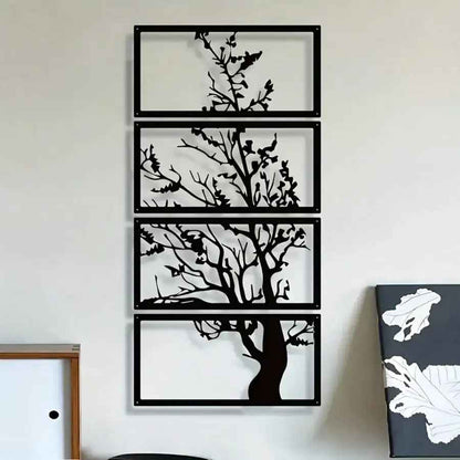 Breezy Tree of Life Black Metal Wall Decor – Artistic Set for Modern Spaces