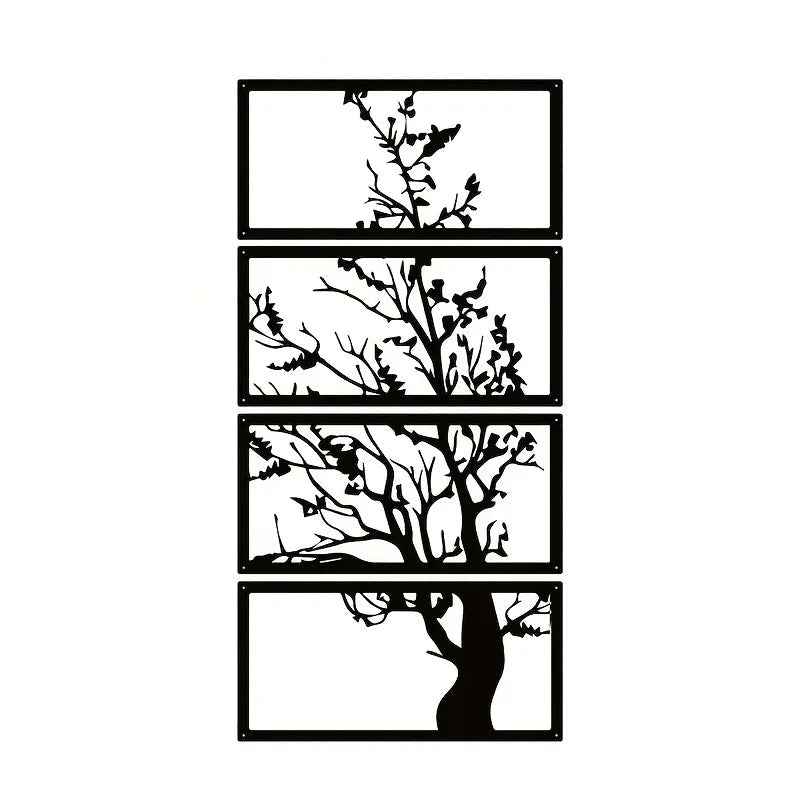 Breezy Tree of Life Black Metal Wall Decor – Artistic Set for Modern Spaces