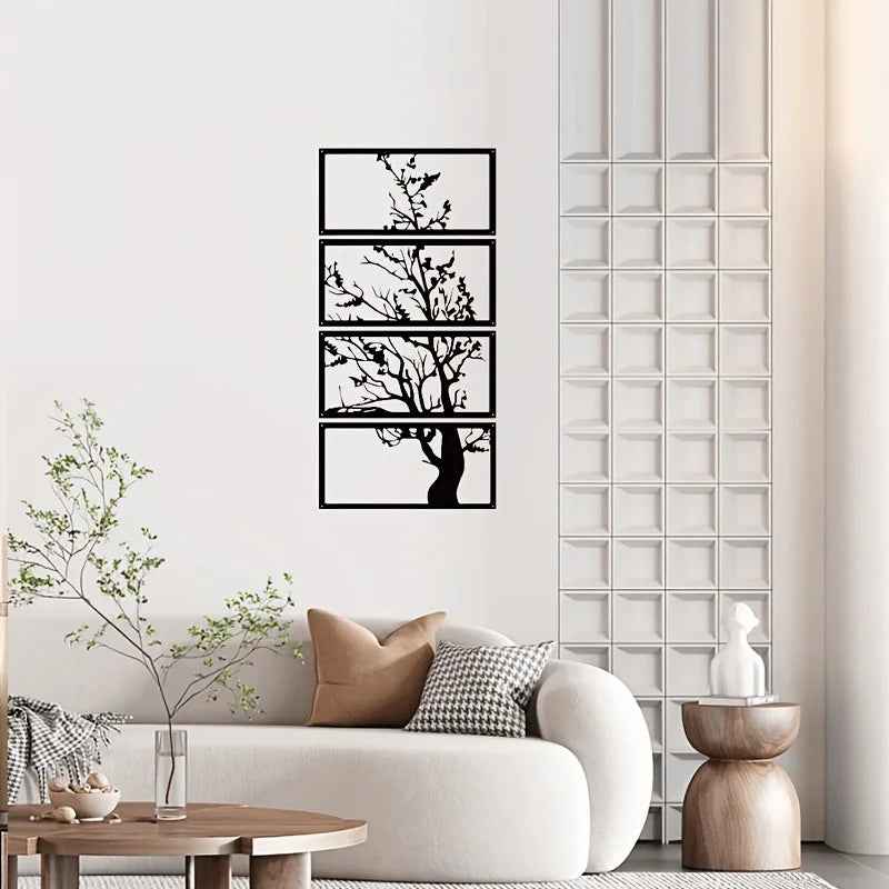 Breezy Tree of Life Black Metal Wall Decor – Artistic Set for Modern Spaces