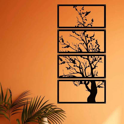 Breezy Tree of Life Black Metal Wall Decor – Artistic Set for Modern Spaces
