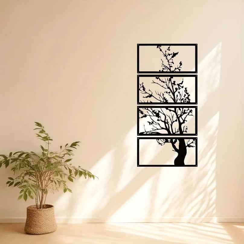 Breezy Tree of Life Black Metal Wall Decor – Artistic Set for Modern Spaces