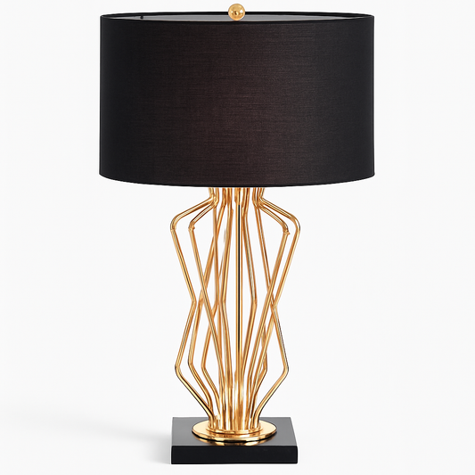 Brielle Elegant Gold Nightstand Lamp – Soft Fabric Shade for Cozy Ambiance