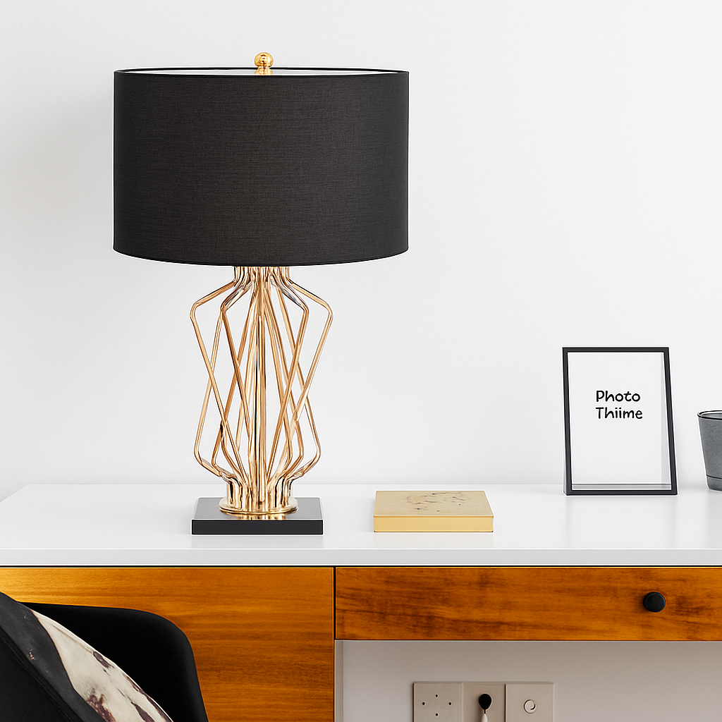 Brielle Elegant Gold Nightstand Lamp – Soft Fabric Shade for Cozy Ambiance