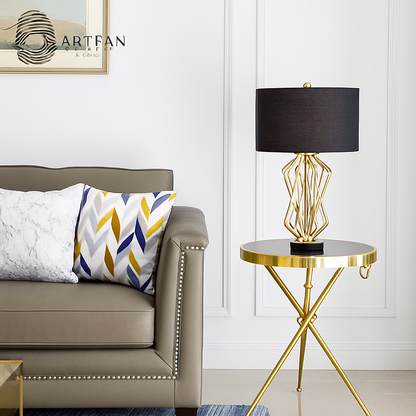 Brielle Elegant Gold Nightstand Lamp – Soft Fabric Shade for Cozy Ambiance