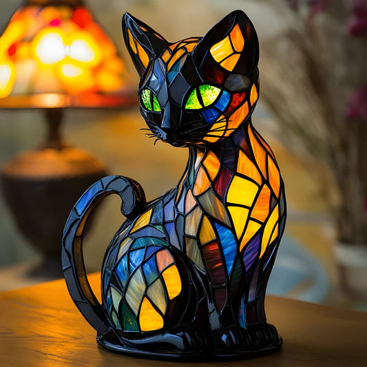 Stormi Unique Colour Changing Cat Lamp – Handmade Glass Table Lamp for Cozy Bedroom Decor