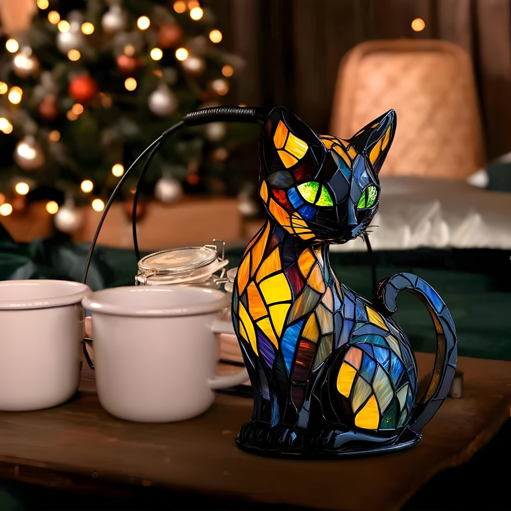 Stormi Unique Colour Changing Cat Lamp – Handmade Glass Table Lamp for Cozy Bedroom Decor