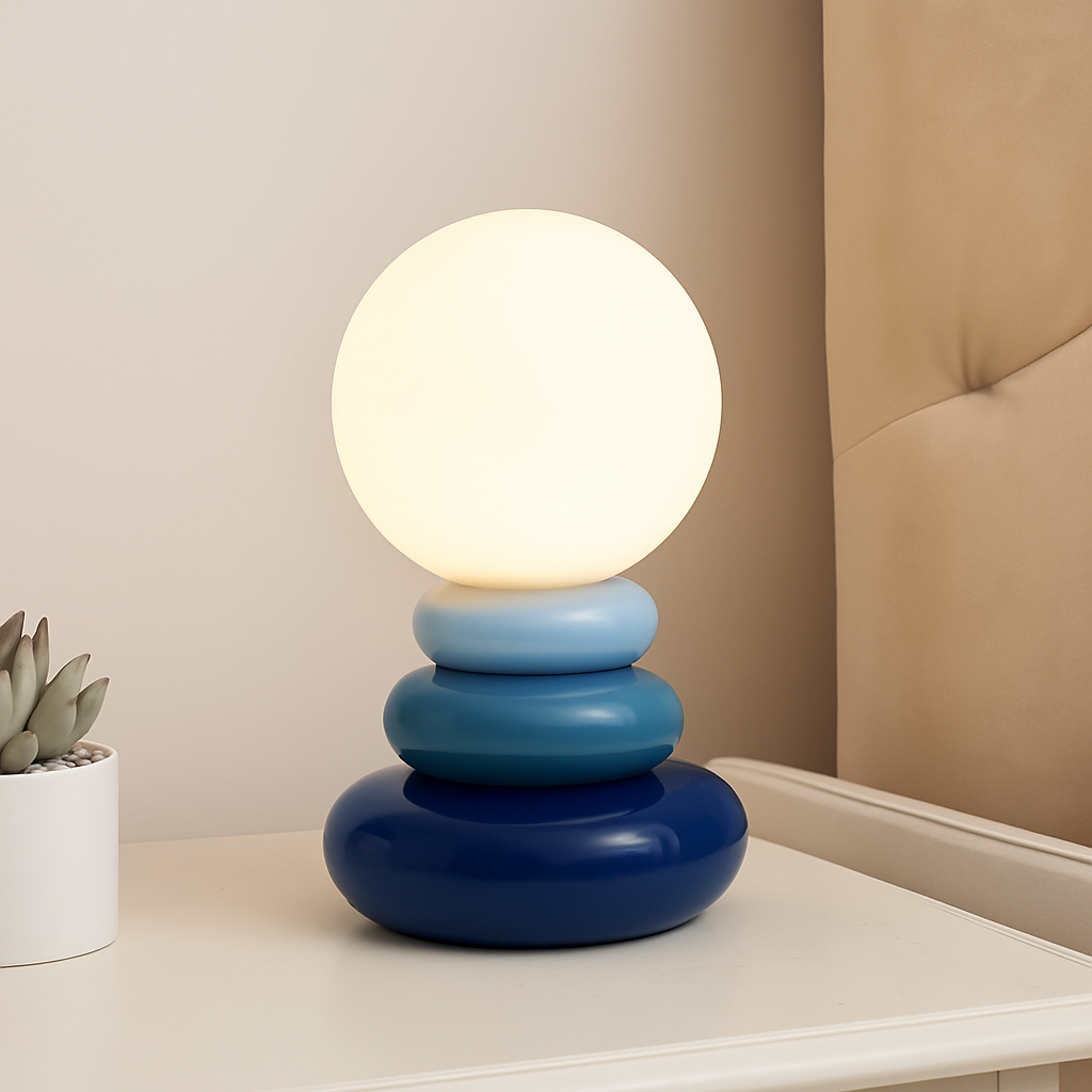 Peren Nordic Stacked Stone Bedside Lamp – Elegant Dimmable LED Lighting