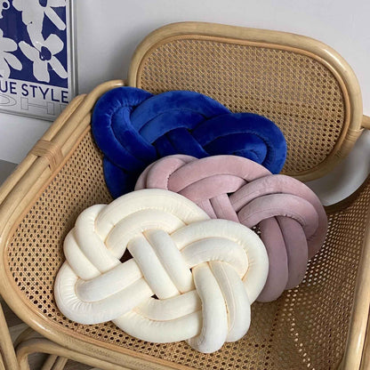 Handmade Knot Ball Pillow, Decorative Throw Cushion – Soft Plush Fabric Knotted Comfort Accent Pillow