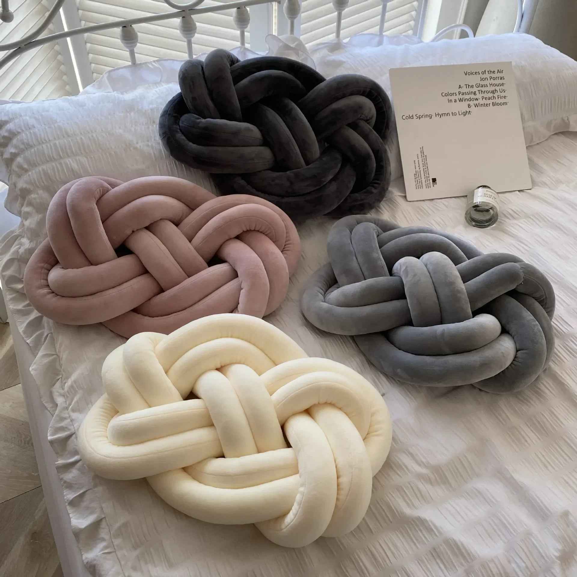 Handmade Knot Ball Pillow, Decorative Throw Cushion – Soft Plush Fabric Knotted Comfort Accent Pillow