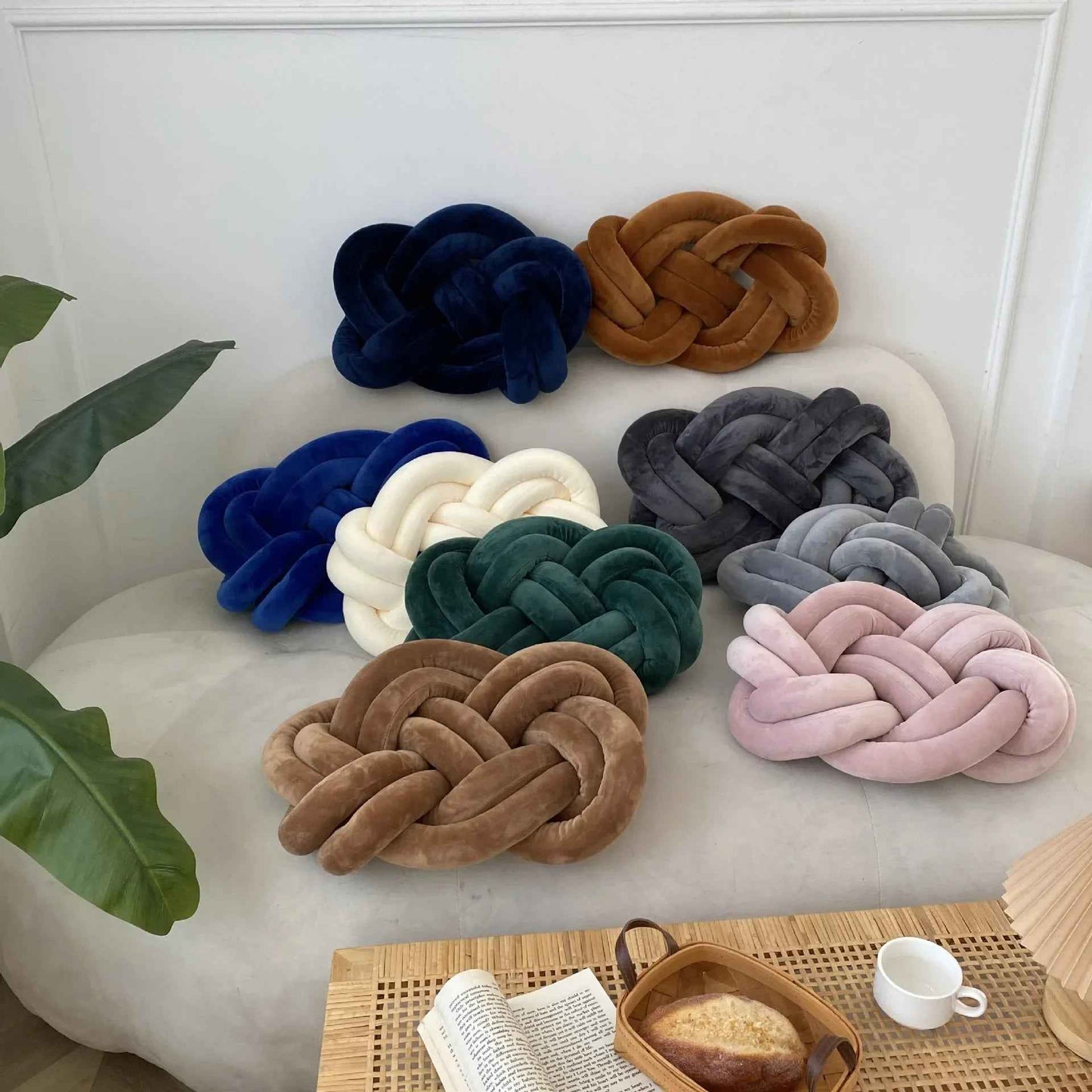 Handmade Knot Ball Pillow, Decorative Throw Cushion – Soft Plush Fabric Knotted Comfort Accent Pillow