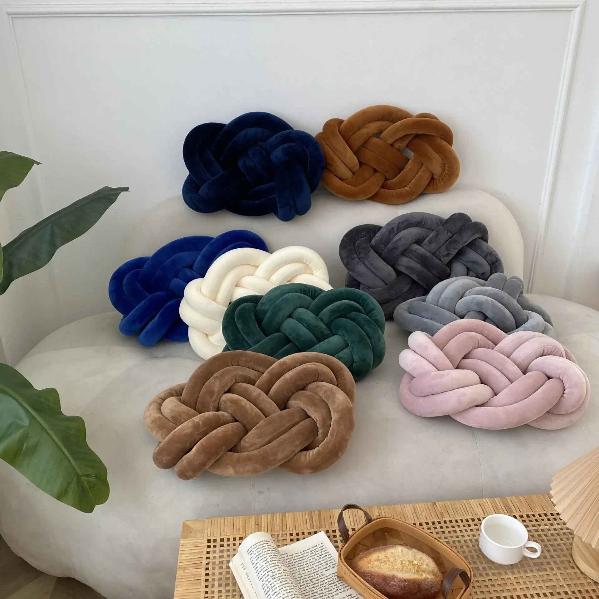 Handmade Knot Ball Pillow, Decorative Throw Cushion – Soft Plush Fabric Knotted Comfort Accent Pillow