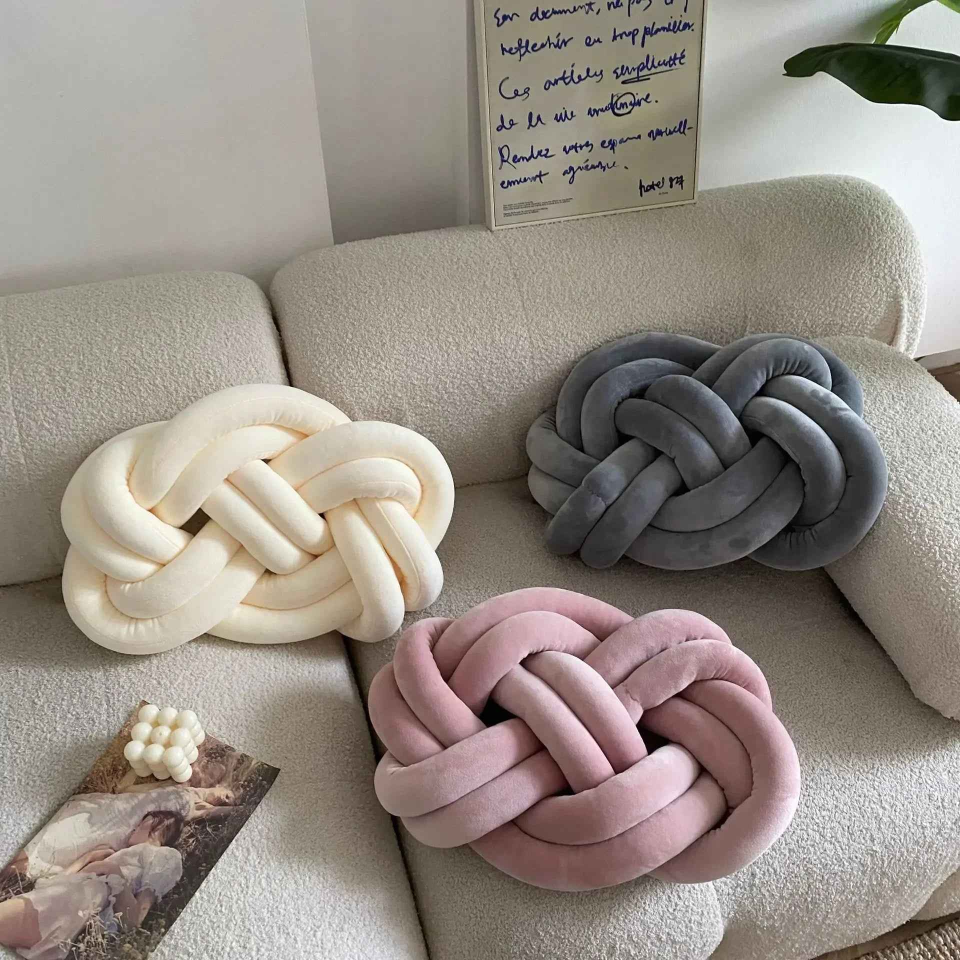 Handmade Knot Ball Pillow, Decorative Throw Cushion – Soft Plush Fabric Knotted Comfort Accent Pillow