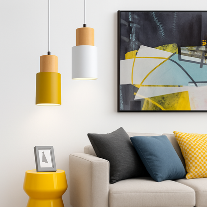 Pavelle Cylindrical Pendant Light for Modern Spaces – Stylish Wood and Metal Design