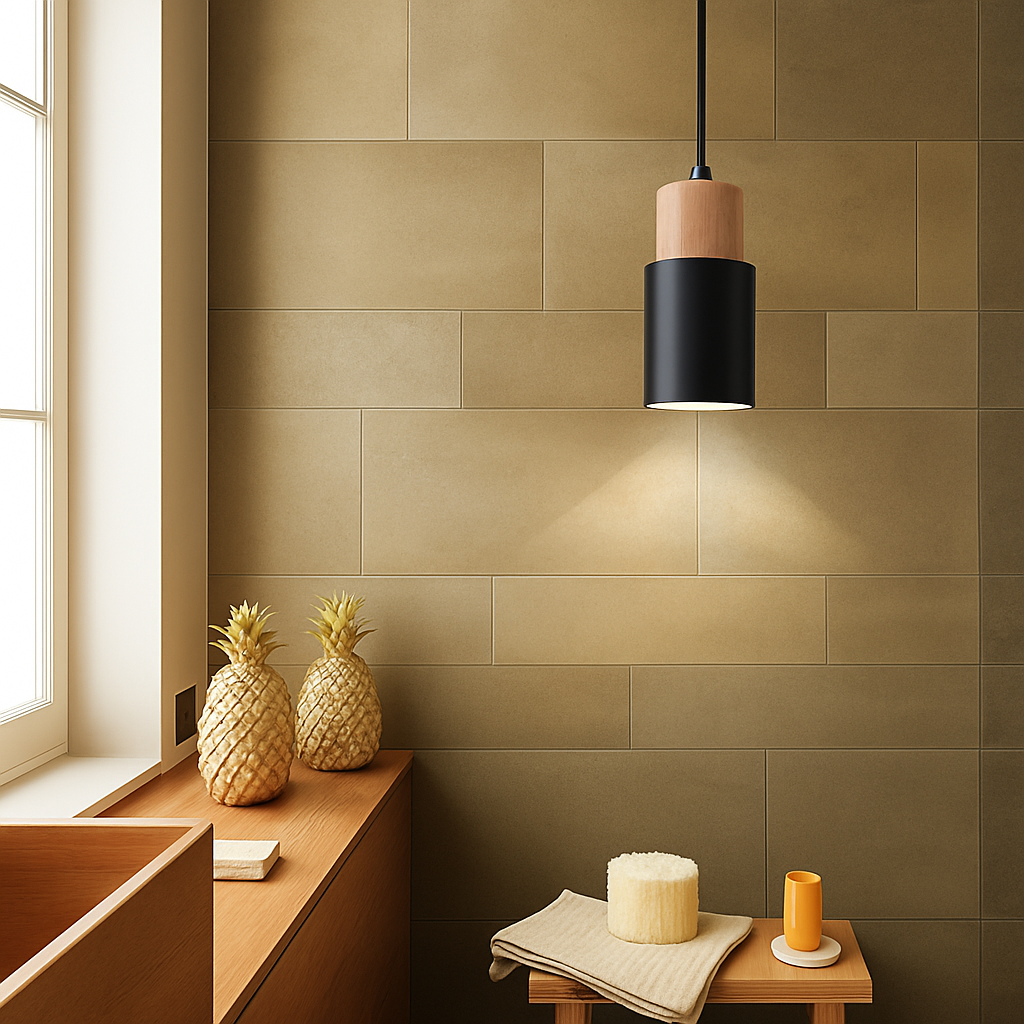 Pavelle Cylindrical Pendant Light for Modern Spaces – Stylish Wood and Metal Design