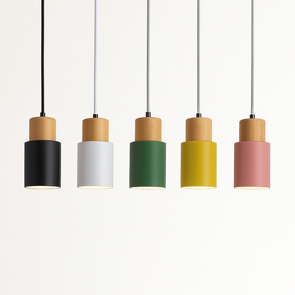 Pavelle Cylindrical Pendant Light for Modern Spaces – Stylish Wood and Metal Design