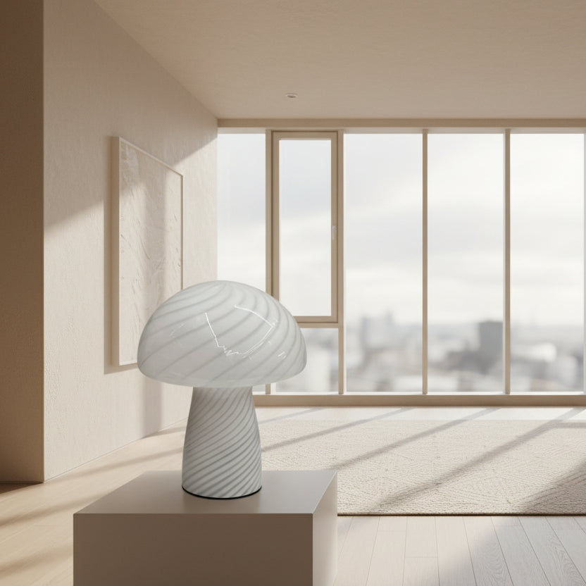 Delyra Cylindrical Trendy Table Lamp – Stylish Glass Design for Bedroom Ambiance