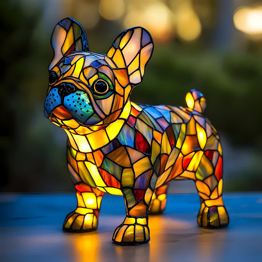 Levinia Table Lamp for Bedroom – Unique Stained Glass Dog Motif Accent