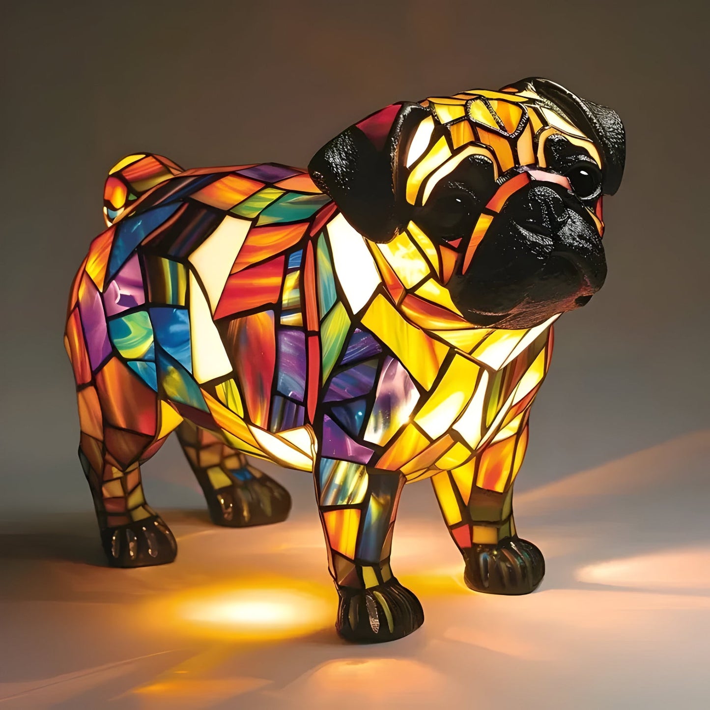 Levinia Table Lamp for Bedroom – Unique Stained Glass Dog Motif Accent
