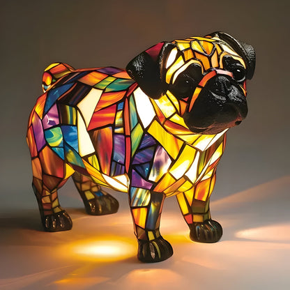 Levinia Table Lamp for Bedroom – Unique Stained Glass Dog Motif Accent