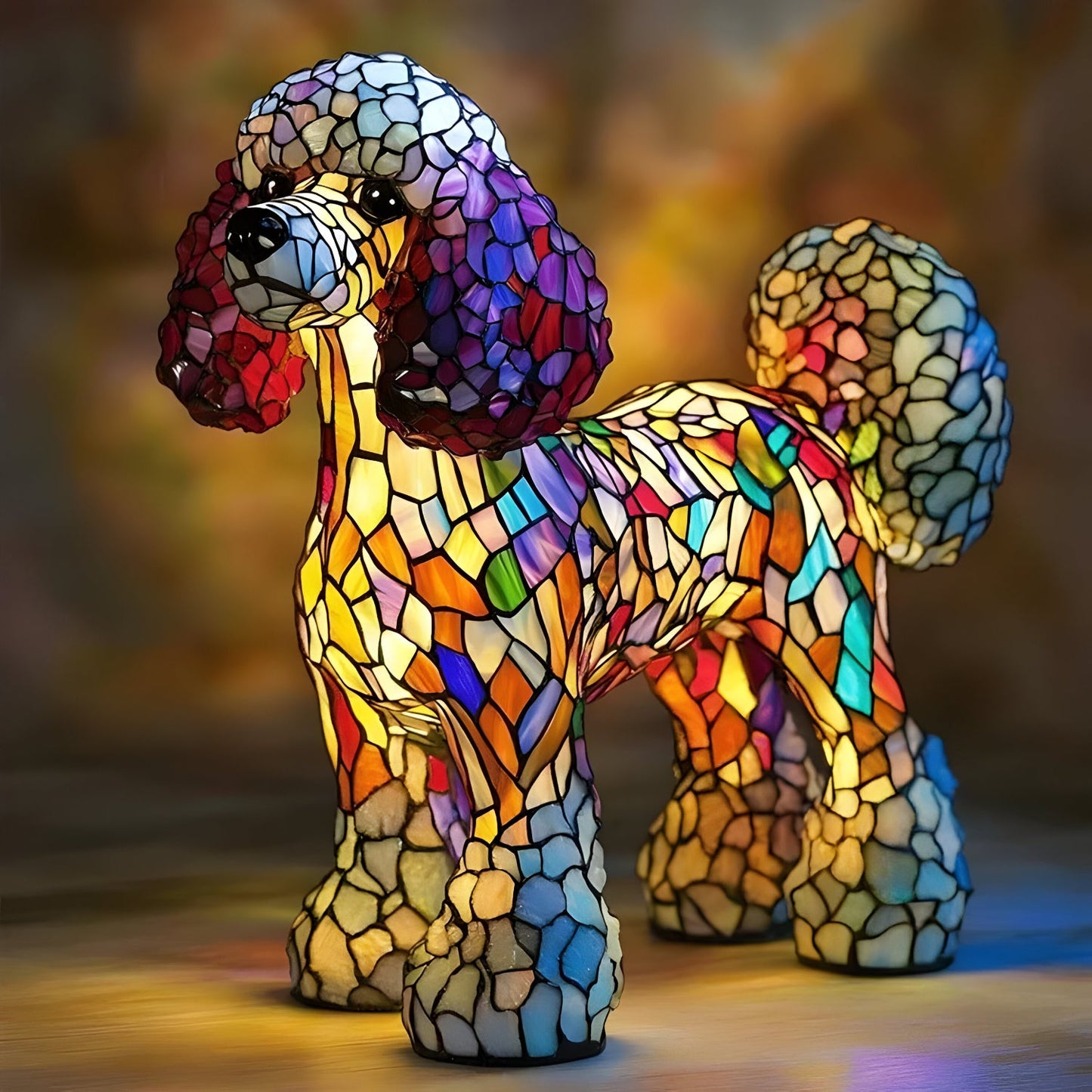 Levinia Table Lamp for Bedroom – Unique Stained Glass Dog Motif Accent