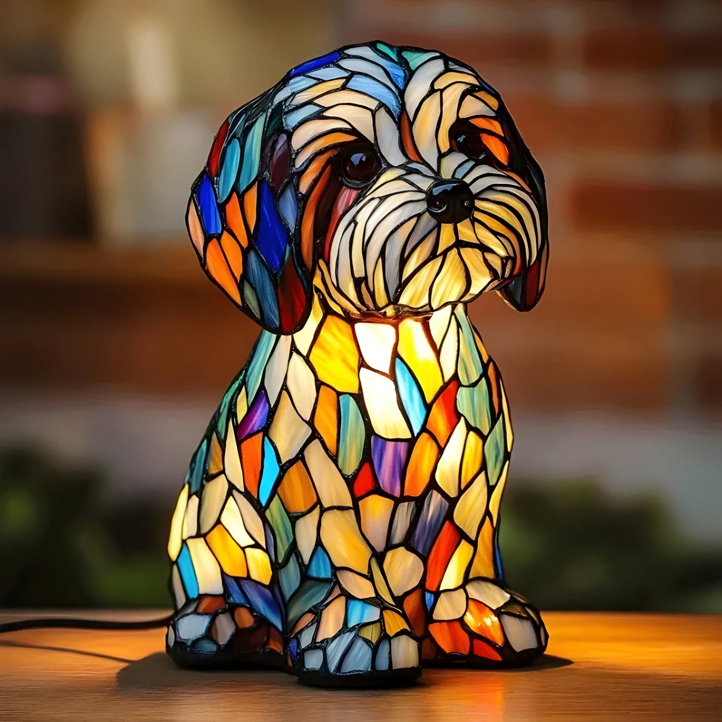 Levinia Table Lamp for Bedroom – Unique Stained Glass Dog Motif Accent