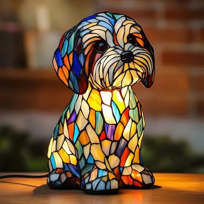 Levinia Table Lamp for Bedroom – Unique Stained Glass Dog Motif Accent