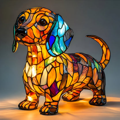 Levinia Table Lamp for Bedroom – Unique Stained Glass Dog Motif Accent