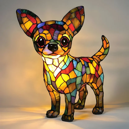 Levinia Table Lamp for Bedroom – Unique Stained Glass Dog Motif Accent