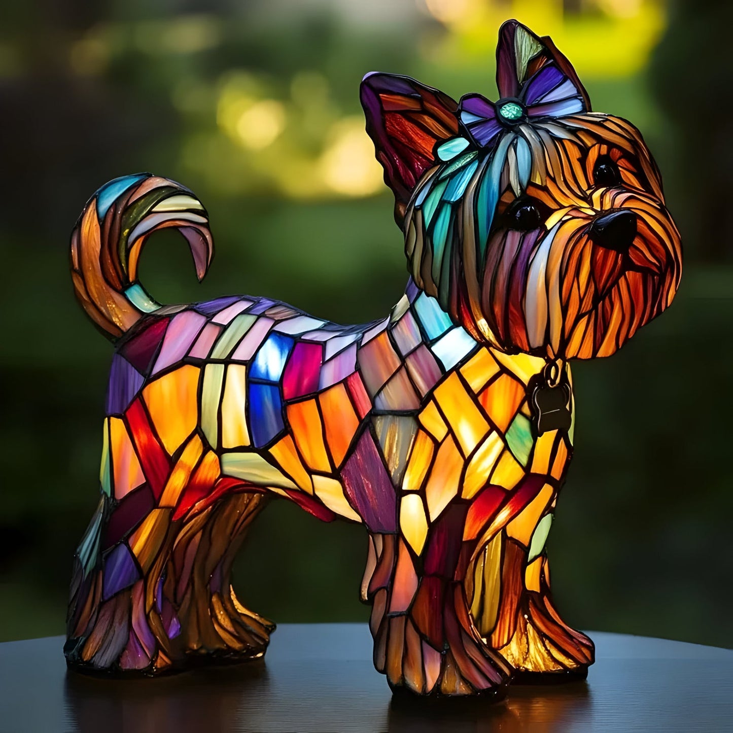Levinia Table Lamp for Bedroom – Unique Stained Glass Dog Motif Accent