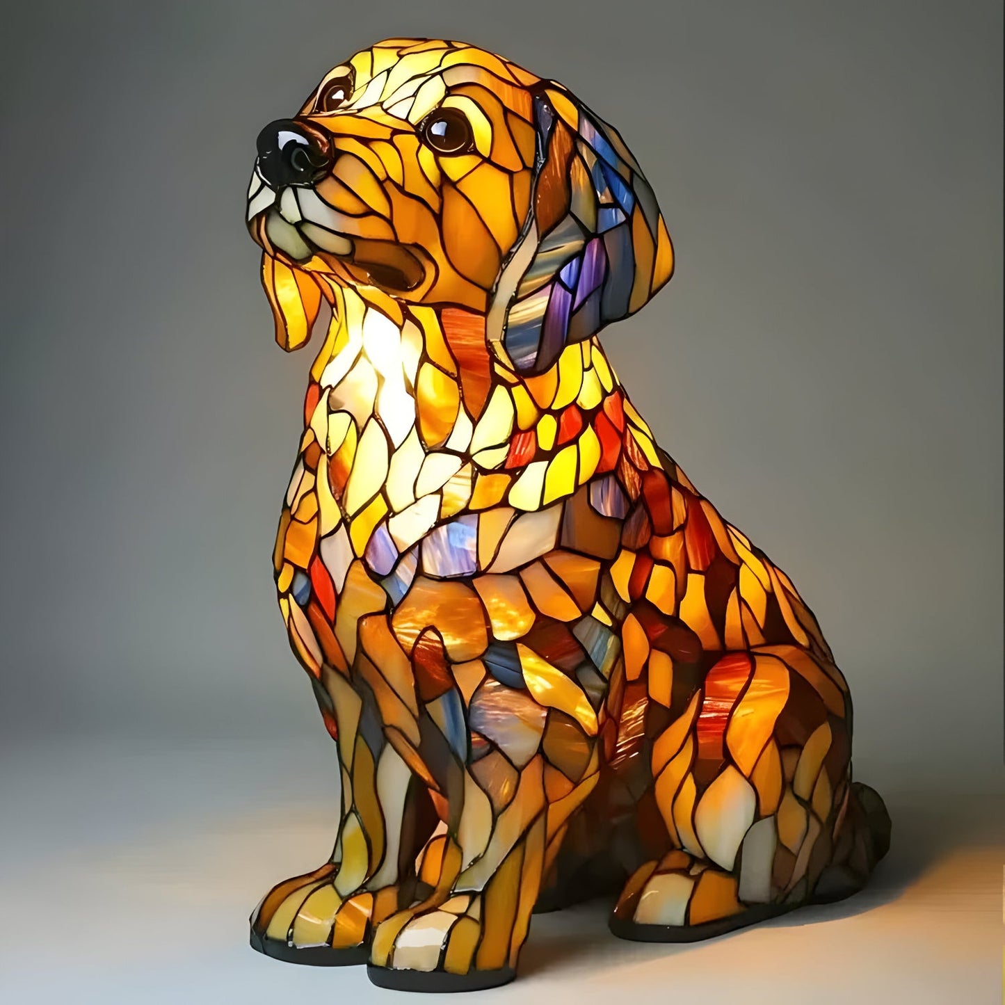 Levinia Table Lamp for Bedroom – Unique Stained Glass Dog Motif Accent