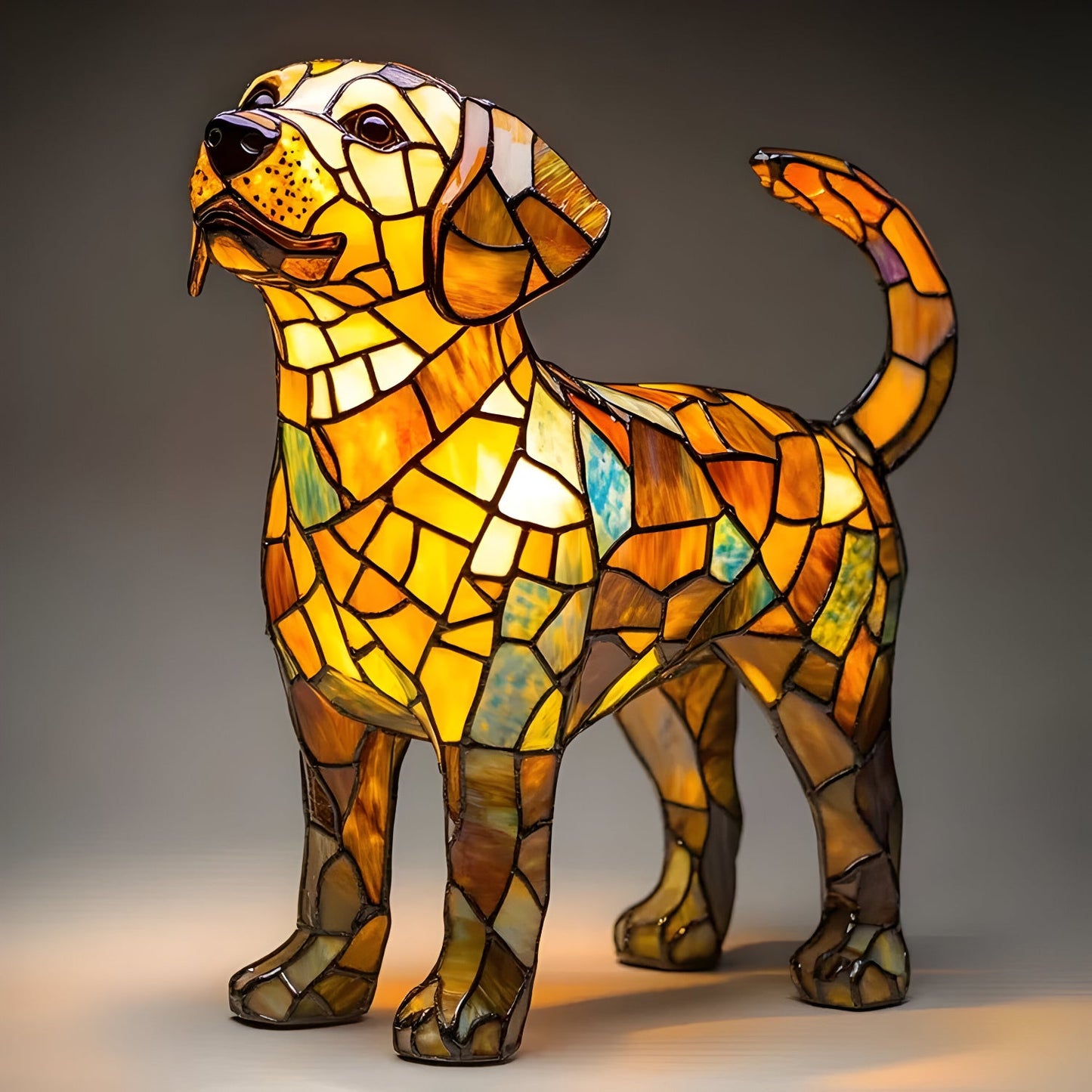 Levinia Table Lamp for Bedroom – Unique Stained Glass Dog Motif Accent