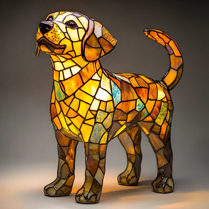 Levinia Table Lamp for Bedroom – Unique Stained Glass Dog Motif Accent