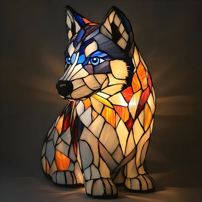 Levinia Table Lamp for Bedroom – Unique Stained Glass Dog Motif Accent