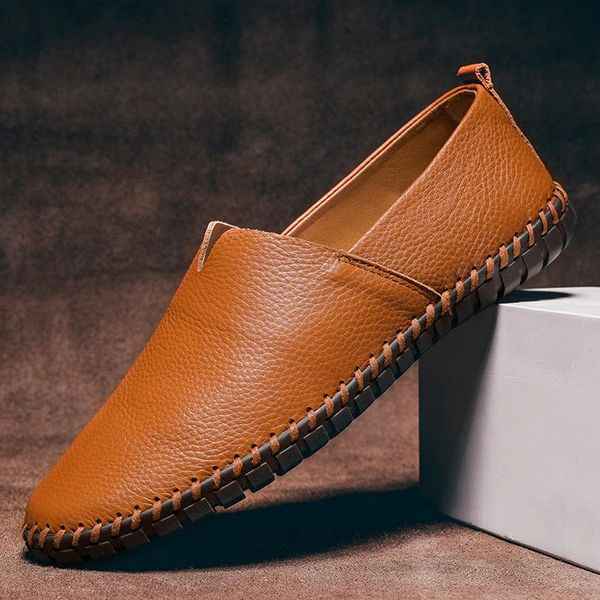 Davide Men's Brown Loafers – Hand-Stitched Faux Leather for Stylish Comfort