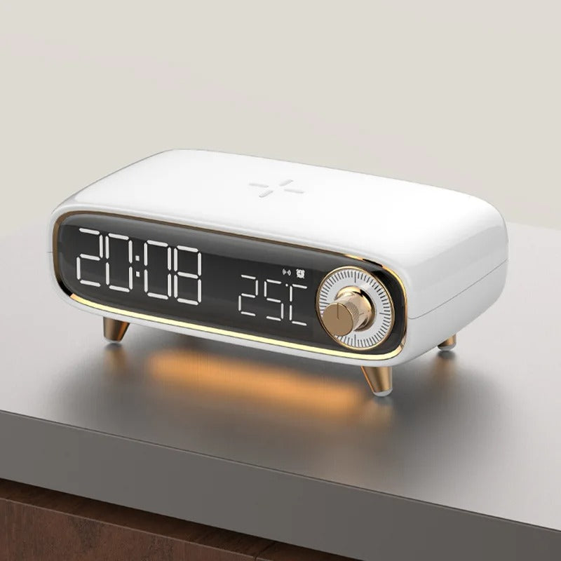 Quelis Retro Designer Alarm Clock – Stylish Induction Charger with LED Light