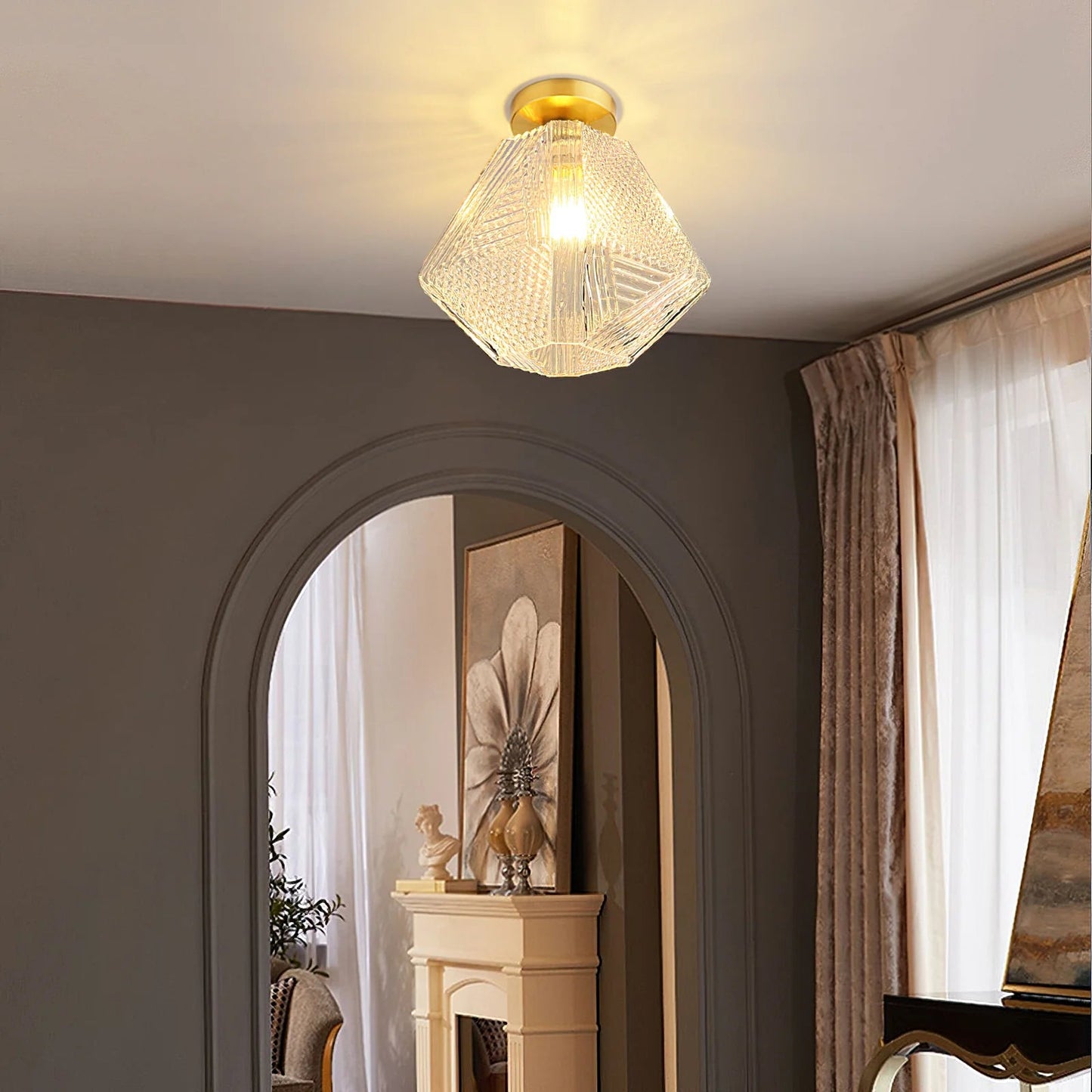 Joren Diamond Art Deco Ceiling Light Fixture – Elegant Brass Design for Stylish Illumination