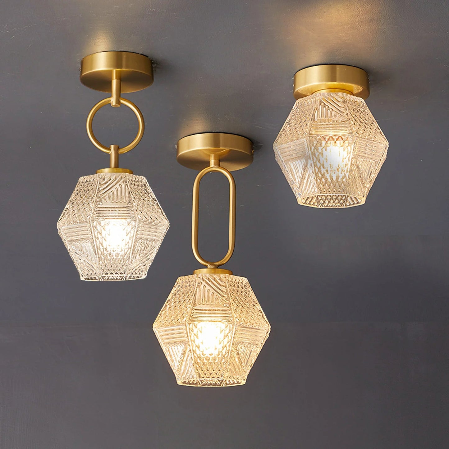 Joren Diamond Art Deco Ceiling Light Fixture – Elegant Brass Design for Stylish Illumination