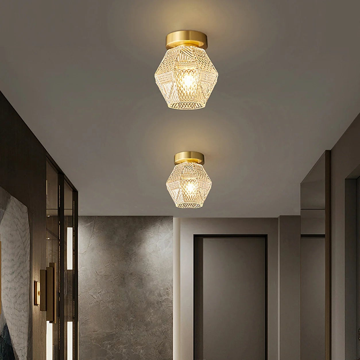 Joren Diamond Art Deco Ceiling Light Fixture – Elegant Brass Design for Stylish Illumination
