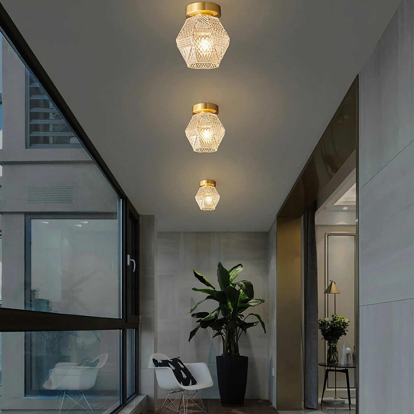 Joren Diamond Art Deco Ceiling Light Fixture – Elegant Brass Design for Stylish Illumination
