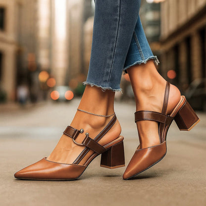 Elsie Women's Slingback Heels – Soft Leather, All-Day Comfort and Style