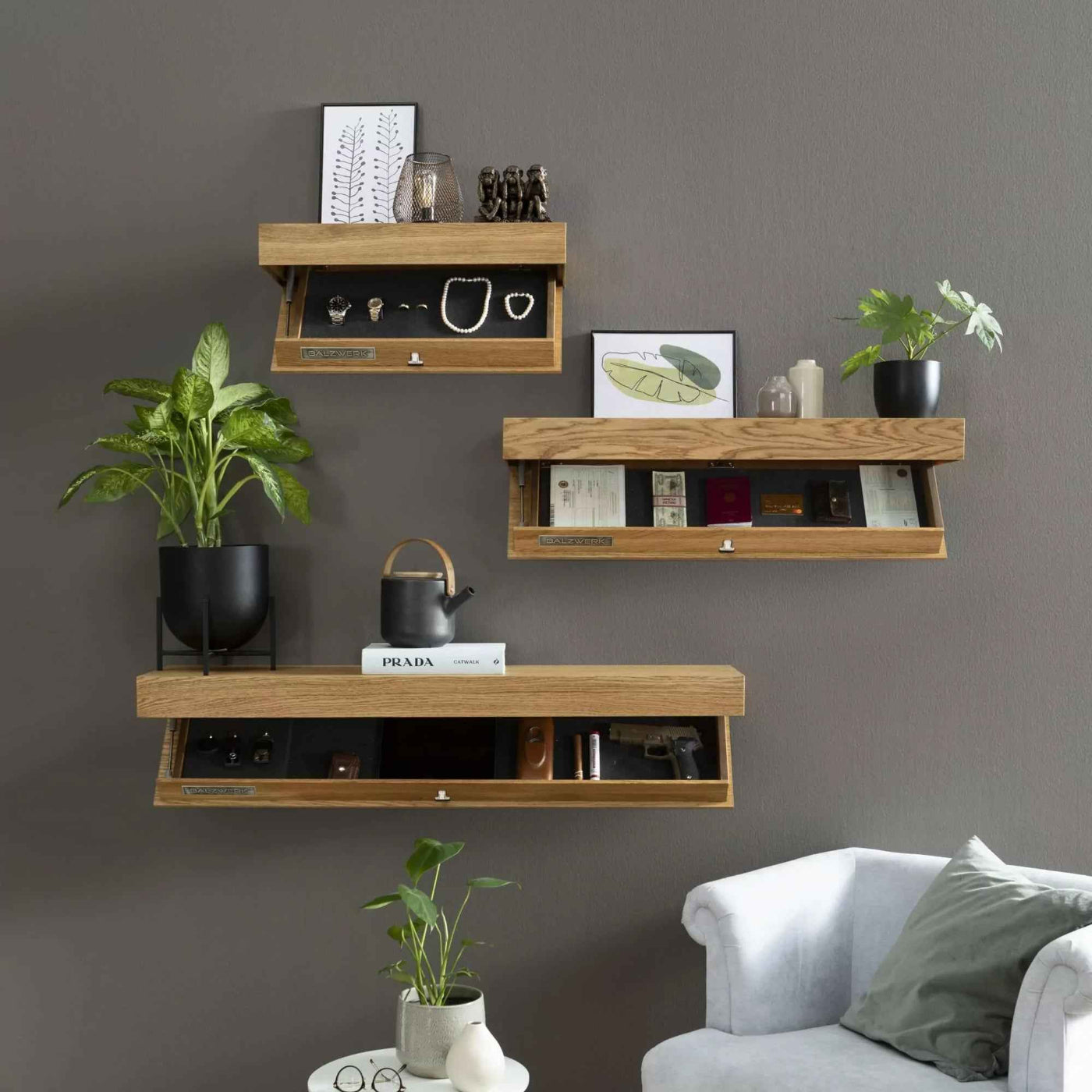 Elysian Modern Floating Shelf – Hidden Storage for Elegant Home Décor