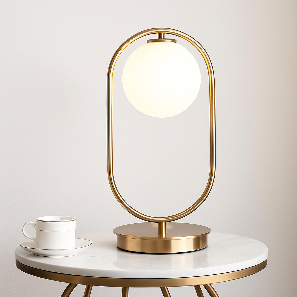 Olivara Modern Gold Table Lamp – Elegant Glass Ball Design for Bedroom