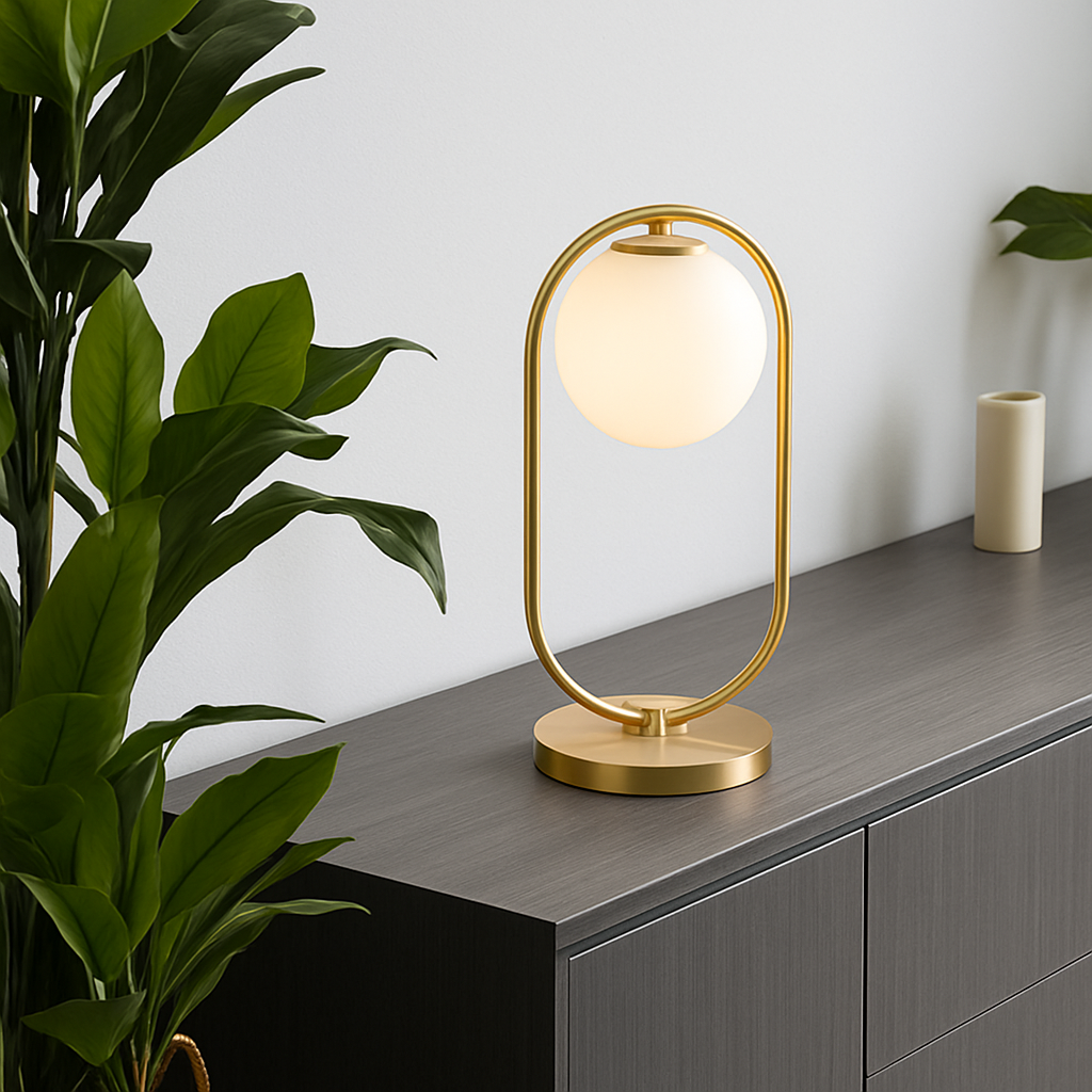 Olivara Modern Gold Table Lamp – Elegant Glass Ball Design for Bedroom