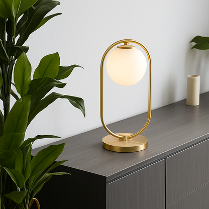 Olivara Modern Gold Table Lamp – Elegant Glass Ball Design for Bedroom