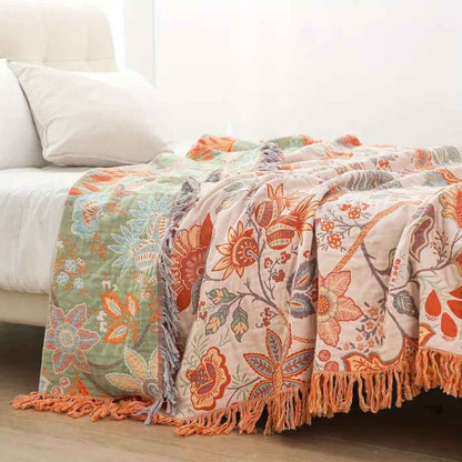 Flora Cozy Throw Blanket – Bohemian Floral Design for Versatile Use