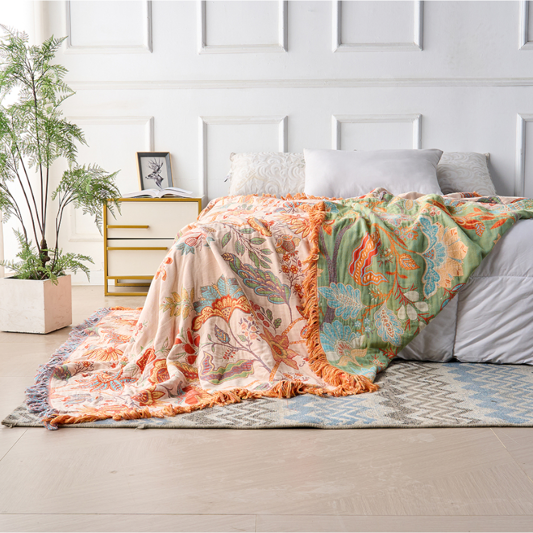 Flora Cozy Throw Blanket – Bohemian Floral Design for Versatile Use