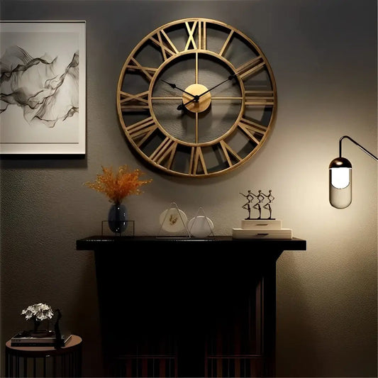 Solara Gilded Large Wall Clock – Vintage Roman Numerals for Timeless Elegance